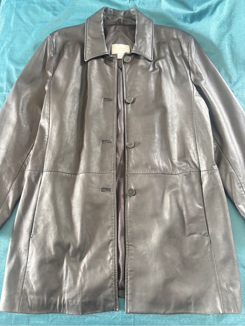 Classic Black Leather Lambskin Button-Up Coat
